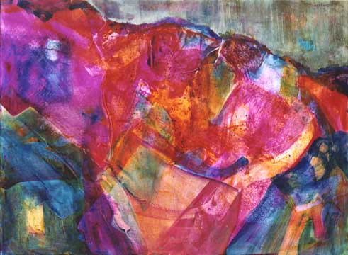 Mixed Media Painting: Mountainside by Jo Simpson.