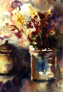 Faces and Vases, watercolor painting