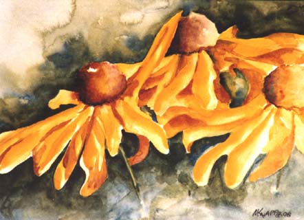Yellow Flower Study, watercolor painting